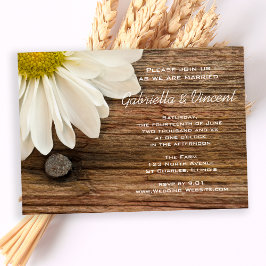 White Daisy en Barn Wood Country Wedding Kaart