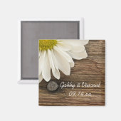 White Daisy en Barn Wood Country Wedding Magneet (Voorkant / Achterkant)