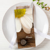 White Daisy en Barn Wood Country Wedding Menu