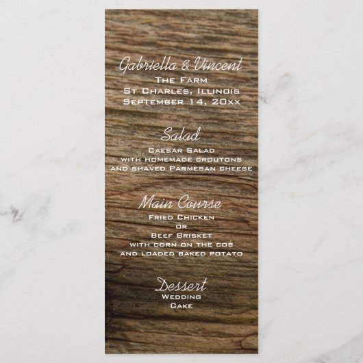 White Daisy en Barn Wood Country Wedding Menu (Achterkant)