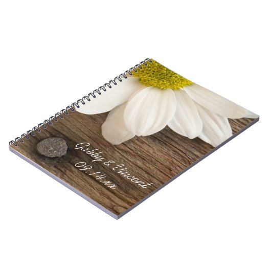 White Daisy en Barn Wood Country Wedding Notitieboek (Linkerzijde)