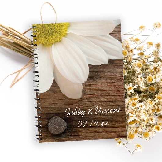 White Daisy en Barn Wood Country Wedding Notitieboek