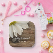 White Daisy en Barn Wood Country Wedding Papieren Bordje (Feest)