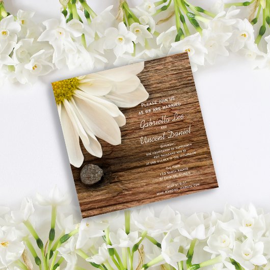 White Daisy en Barn Wood Ranch Wedding Kaart