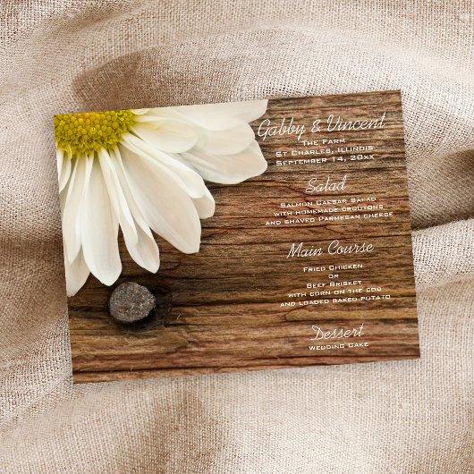 White Daisy en Barn Wood Ranch Wedding Menu
