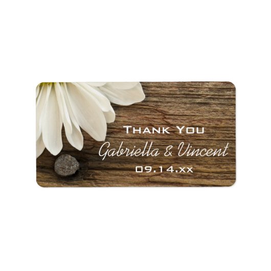White Daisy en Barn Wood Wedding Dank je wel Etiket (Voorkant)