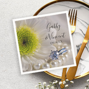 White Daisy en Diamond Ring Wedding Servet