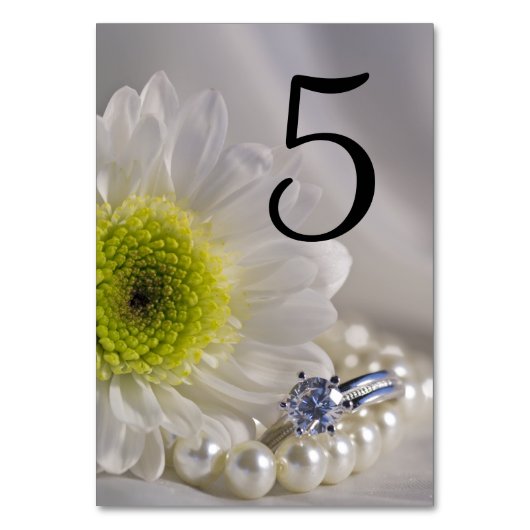White Daisy en Diamond Ring Wedding Table Numbers Kaart (Voorkant)