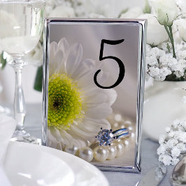 White Daisy en Diamond Ring Wedding Table Numbers Kaart