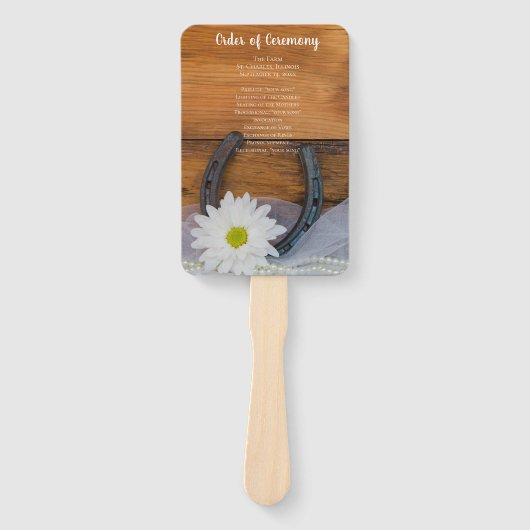 White Daisy en Hoefijzer Country Western Wedding Handwaaier (Voorkant)