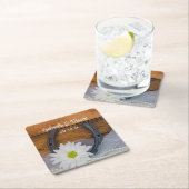 White Daisy en Hoefijzer Country Western Wedding Kartonnen Onderzetters (Insitu)