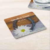 White Daisy en Hoefijzer Country Western Wedding Kartonnen Onderzetters (Schuin)