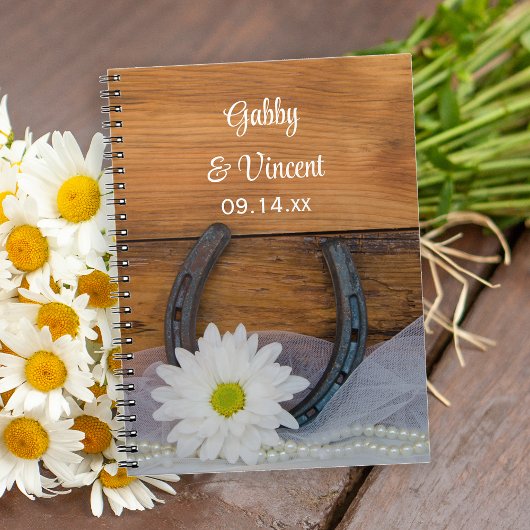 White Daisy en Hoefijzer Country Western Wedding Notitieboek
