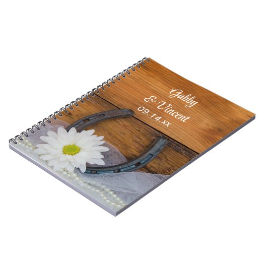 White Daisy en Hoefijzer Country Western Wedding Notitieboek (Linkerzijde)