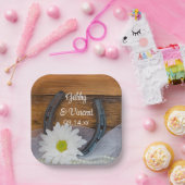 White Daisy en Hoefijzer Country Western Wedding Papieren Bordje (Feest)