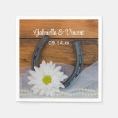 White Daisy en Hoefijzer Country Western Wedding Servet (Voorkant)