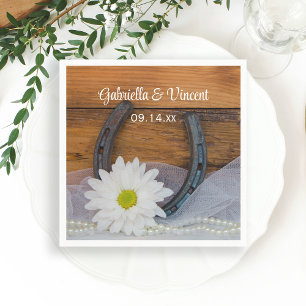 White Daisy en Hoefijzer Country Western Wedding Servet