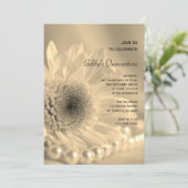 White Daisy en Pearl Quinceañera Party Invitation Kaart (Staand voorkant)