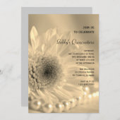 White Daisy en Pearl Quinceañera Party Invitation Kaart (Voorkant / Achterkant)