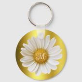 White Daisy Faux Gold Floral Monogram Sleutelhanger (Voorkant)