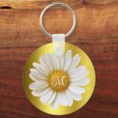 White Daisy Faux Gold Floral Monogram Sleutelhanger (Achterkant)