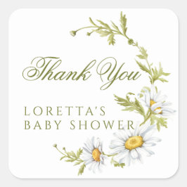 White Daisy Floral Baby Shower Thank You  Vierkante Sticker