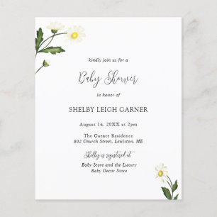 White Daisy Floral Budget Baby shower Uitnodiging