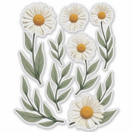 White Daisy Floral Design Sticker (Voorkant)