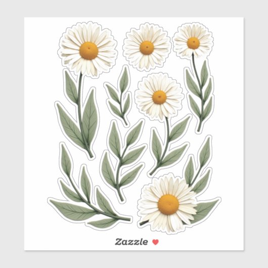 White Daisy Floral Design Sticker (Vel)