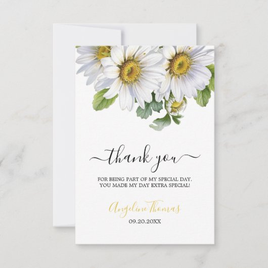 White Daisy Floral Greenery Script Birthday Bedankkaart (Voorkant)