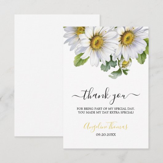 White Daisy Floral Greenery Script Birthday Bedankkaart (Voorkant / Achterkant)