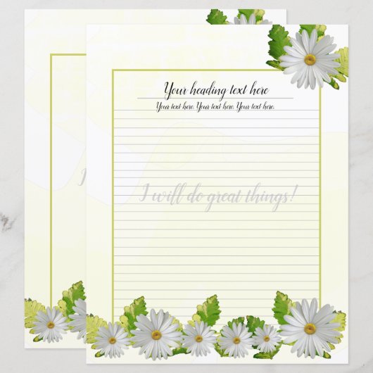 White Daisy Floral Lined Writing Paper (Voorkant / Achterkant)