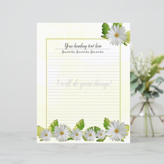 White Daisy Floral Lined Writing Paper (Staand voorkant)