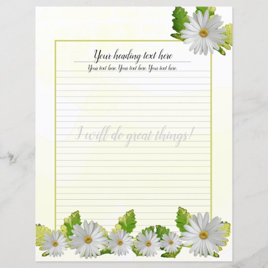 White Daisy Floral Lined Writing Paper (Voorkant)