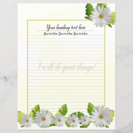 White Daisy Floral Lined Writing Paper