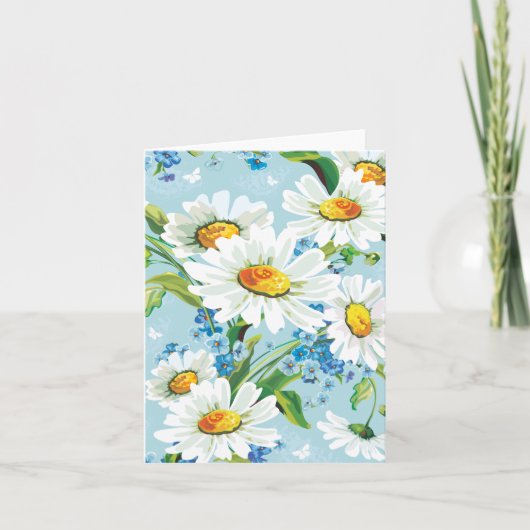 White Daisy Floral Pattern Blue Note Kaart (Voorkant)