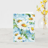 White Daisy Floral Pattern Blue Note Kaart (Gele Bloem)