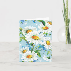 White Daisy Floral Pattern Blue Note Kaart