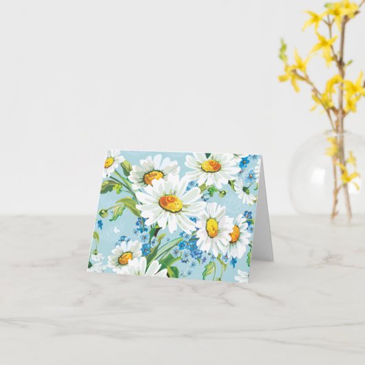 White Daisy Floral Pattern Blue Note Kaart (Gele Bloem)
