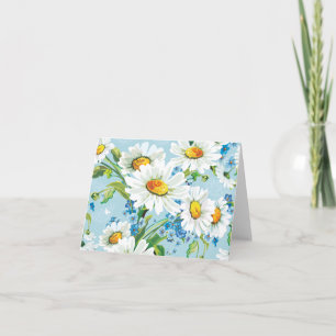 White Daisy Floral Pattern Blue Note Kaart