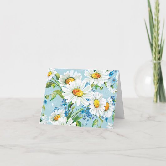 White Daisy Floral Pattern Blue Note Kaart (Voorkant)