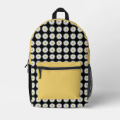 White Daisy Floral Pattern on Black Bedrukte Rugzak (Voorkant)