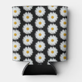 White Daisy Floral Pattern on Black Blikjeskoeler (Voorkant)