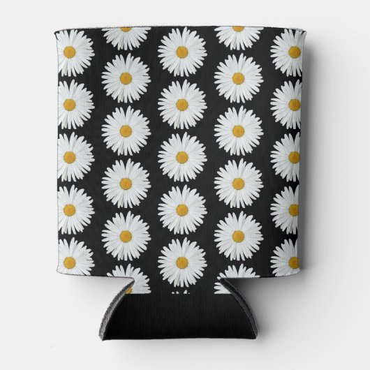 White Daisy Floral Pattern on Black Blikjeskoeler (Voorkant)