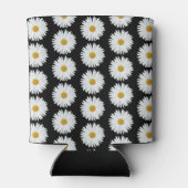 White Daisy Floral Pattern on Black Blikjeskoeler (Achterkant)