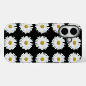 White Daisy Floral Pattern on Black Case-Mate iPhone Case (Achterkant (horizontaal))