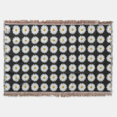 White Daisy Floral Pattern on Black Deken (Voorkant)