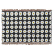 White Daisy Floral Pattern on Black