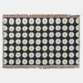 White Daisy Floral Pattern on Black Deken