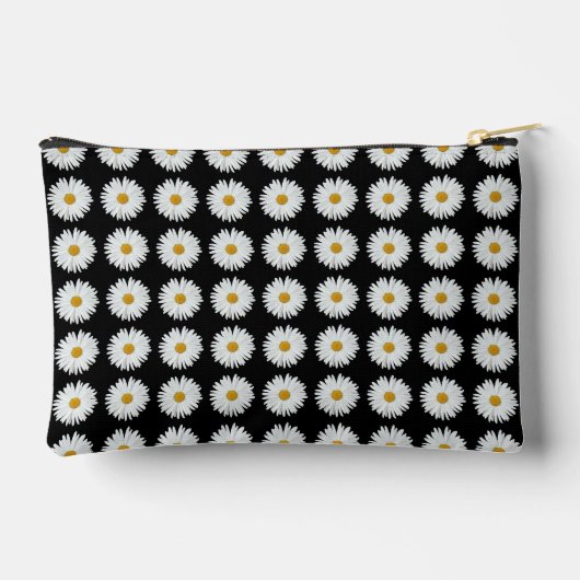 White Daisy Floral Pattern on Black Etui (Achterkant)